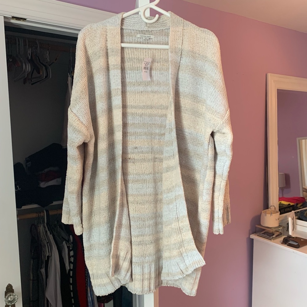 Brand New striped tan, cream and white cardigan